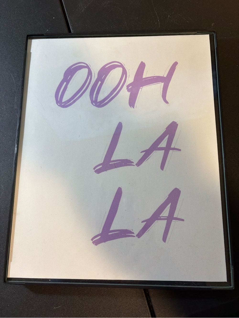 OOH LA LA Framed Wall Art - Lavender Text on White
